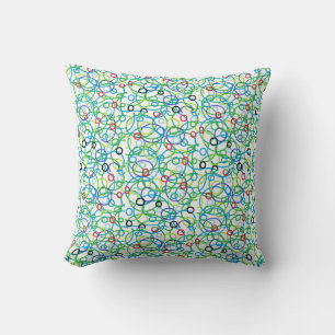 Coussin Cercles Bleus Verts Rouges et Jaunes Fond Blanc