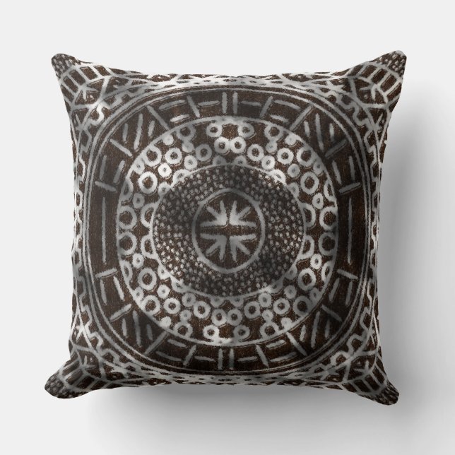 Coussin Cercles concentrés Tribal africain Imprimer brun (Recto)