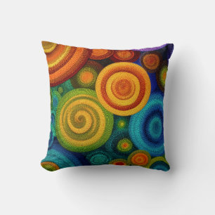 Coussin Cercles concentriques abstraits en multicolore vib