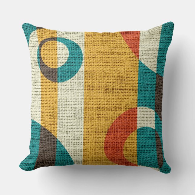 Coussin Cercles de couleur rétro Burlap Jute rustique #2 (Recto)
