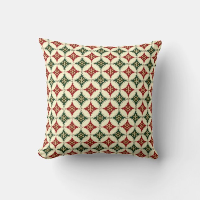 Coussin Cercles de flocon de neige-3-Coussin rouge-crème-v (Recto)