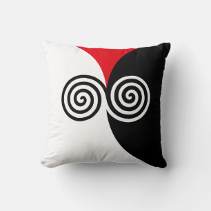 Coussin Cercles de spirale abstraits sur fond noir rouge e