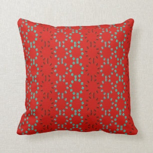 Coussin Cercles de tiret de rouge et de turquoise sur