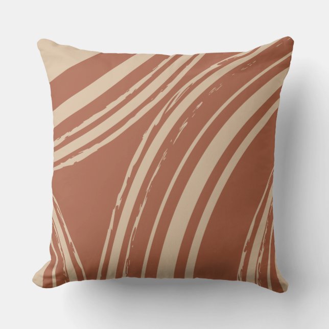 Coussin Cercles de vagues en terre cuite et beige (Recto)