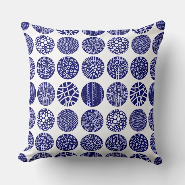 Coussin Cercles décoratifs - Marine profonde et Blanc (Recto)