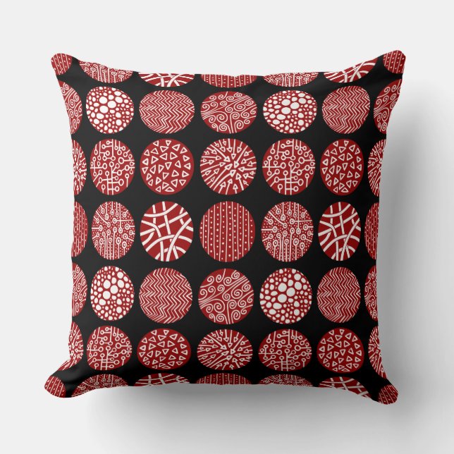 Coussin Cercles décoratifs - Rouge rubis et noir (Recto)