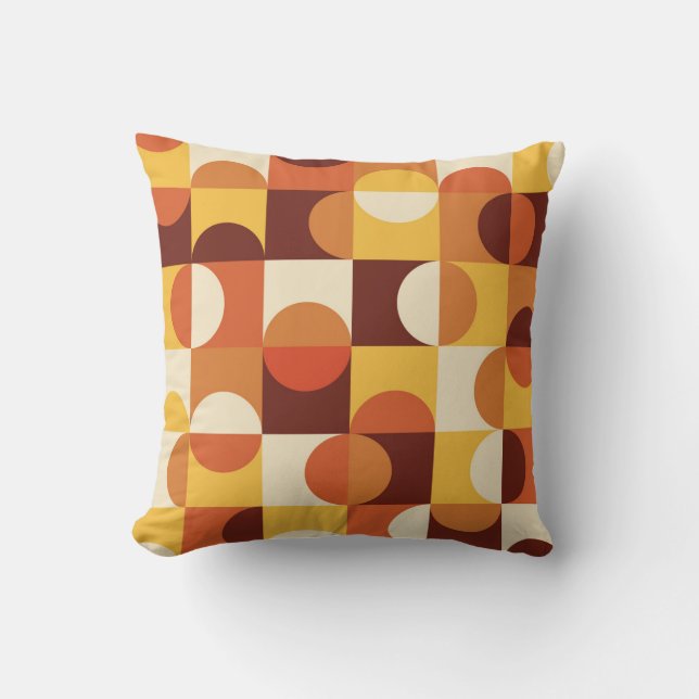 Coussin Cercles demi Moderne Milieu du Siècle  jaune et or (Recto)