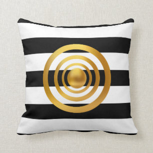 Coussin Cercles d'or sur bande noire et blanche
