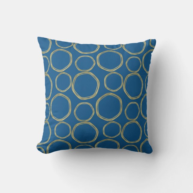 Coussin Cercles dorés et bleu vif Mode moderne tendance (Recto)