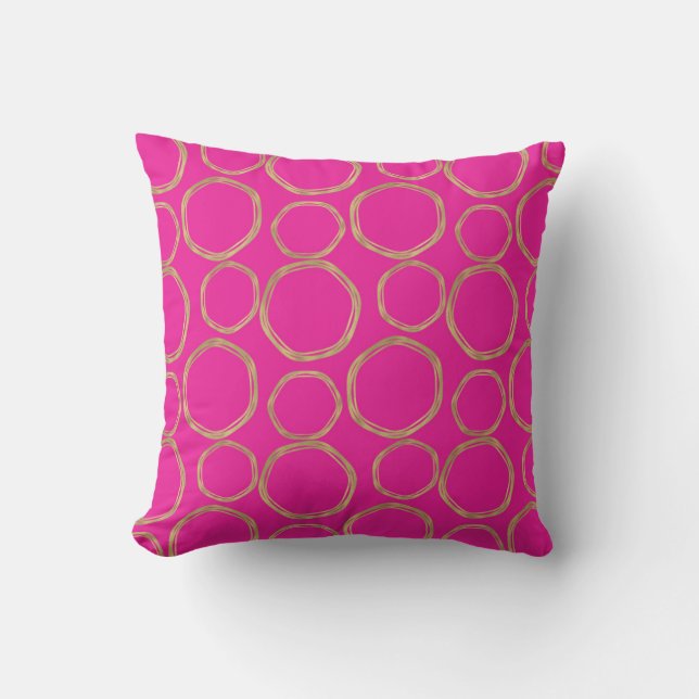 Coussin Cercles dorés et rose chaud vif moderne tendance (Recto)