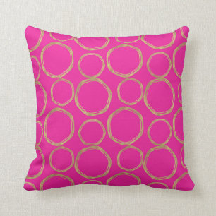 Coussin Cercles dorés et rose chaud vif moderne tendance