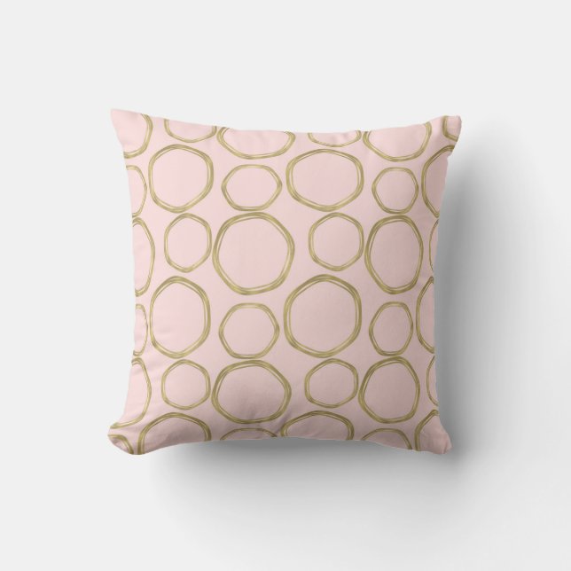 Coussin Cercles dorés et rose timide Moderne Tendance Mod (Recto)