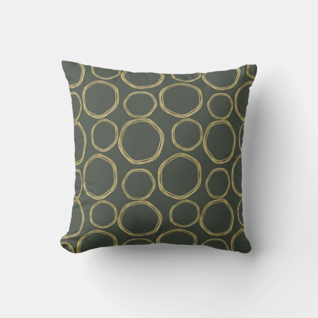Coussin Cercles dorés et vert olive rustique moderne tenda (Recto)