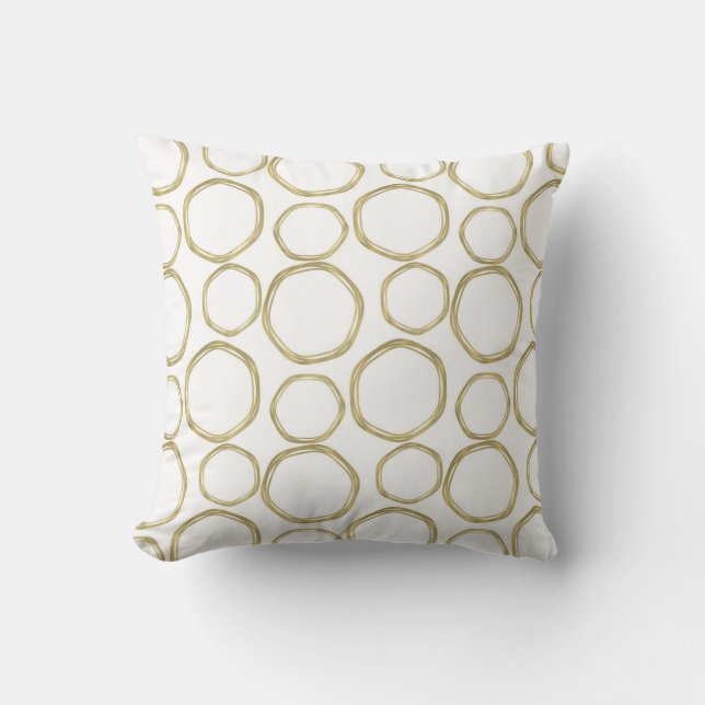 Coussin Cercles Dorés Sur Fond Blanc Moderne Chic (Recto)
