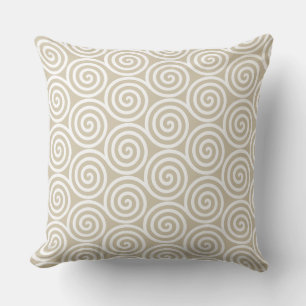 Coussin Cercles en spirale abstraits en beige sable et bla