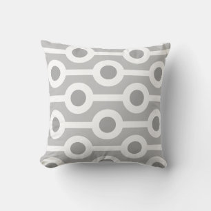 Coussin Cercles et bandes blancs modernes sur gris clair