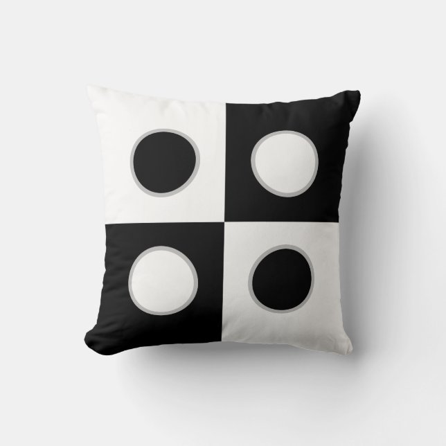 Coussin Cercles et Carrés Abstraits Élégants Noir et Blanc (Recto)