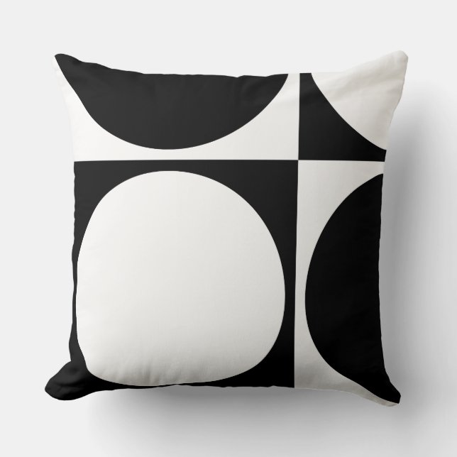 Coussin Cercles et carrés géométriques modernes noir et bl (Recto)