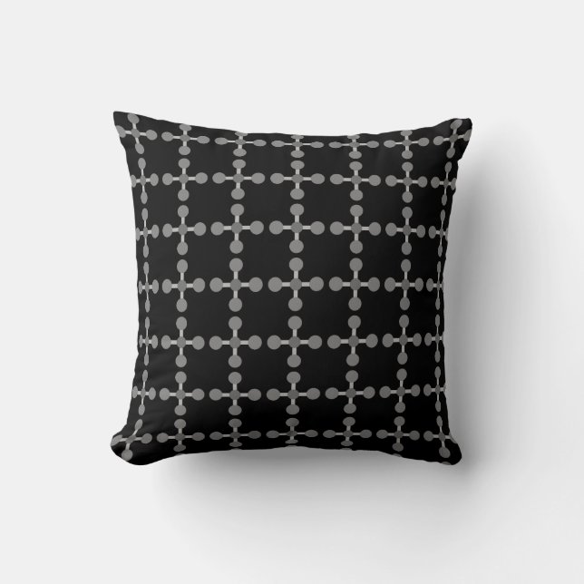 Coussin Cercles et carrés gris sur fond noir (Recto)