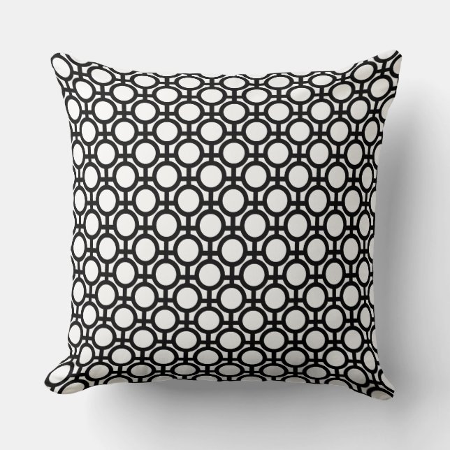 Coussin Cercles et Lignes Abstraits Modernes sur Fond Noir (Recto)