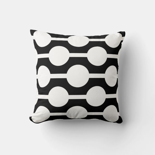 Coussin Cercles et Lignes Blanches Modernes sur Fond Noir (Recto)