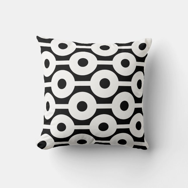 Coussin Cercles et rayures blancs modernes sur fond noir (Recto)
