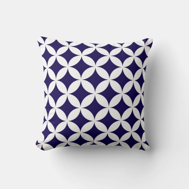 Coussin Cercles géométriques classiques dans le bleu et le (Recto)