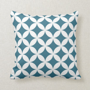 Coussin Cercles géométriques classiques en Turquoise et bl