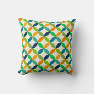 Coussin Cercles géométriques de milieu de siècle bleu vert