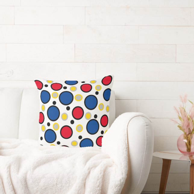 Coussin Cercles Géométriques Gras Rouge Bleu  (Canapé)