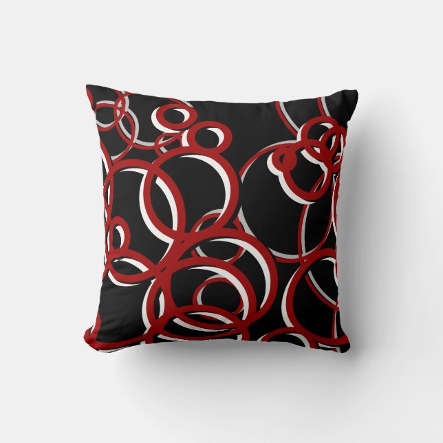 Coussin Cercles géométriques modernes noir rouge blanc et  (Recto)