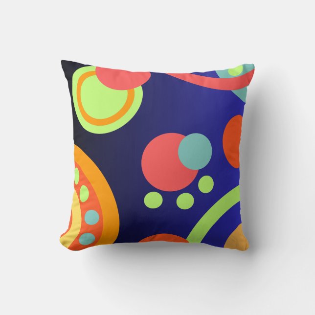 Coussin Cercles modernes Abstraits points bleu orange vert (Recto)