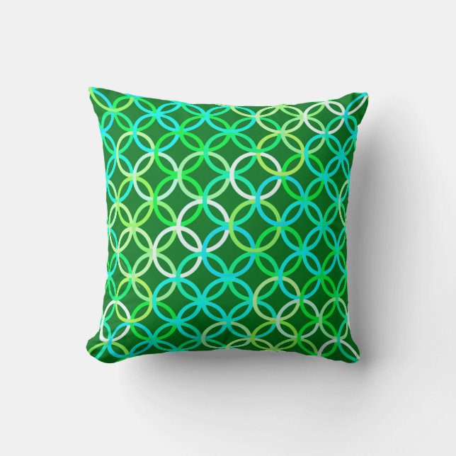 Coussin Cercles modernes du milieu du siècle, tons verts (Recto)