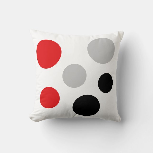 Coussin Cercles modernes noir rouge argent sur blanc (Recto)