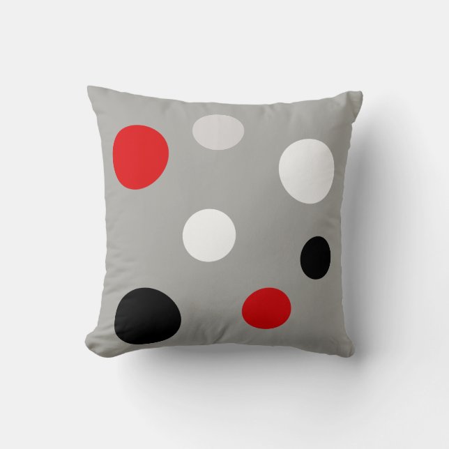 Coussin Cercles modernes noir rouge blanc sur gris (Recto)