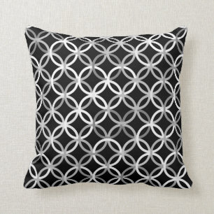 Coussin Cercles, noir, blanc et gris modernes de la moitié