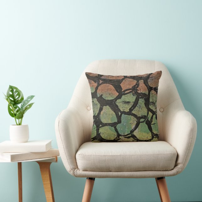 Coussin Cercles noirs en rouge vert, une abstraction de ge (Chaise)