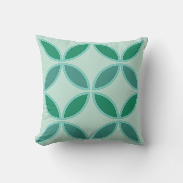 Coussin Cercles ou pétales doux turquoises et verts marine (Recto)