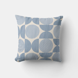 Coussin Cercles rayés du milieu du siècle en bleu gris fra