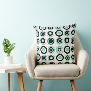 Coussin Cercles Rétro Jade noir sur blanc