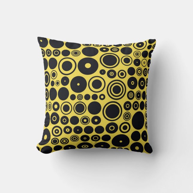 Coussin Cercles rétro jaunes, noirs (Recto)