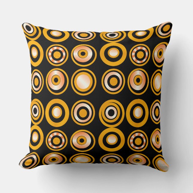 Coussin Cercles rétro orange sur noir (Recto)