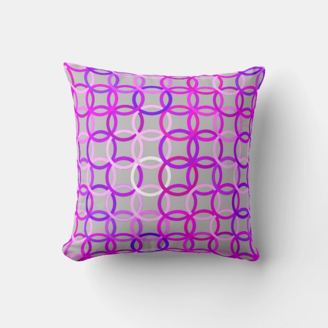 Coussin Cercles, rose, violette et gris modernes de la (Recto)