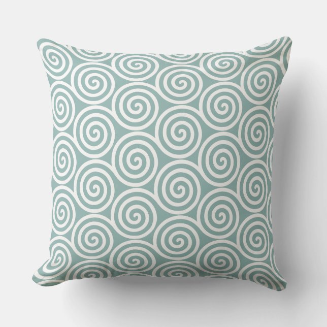 Coussin Cercles spirales abstraits en bleu argenté et blan (Recto)