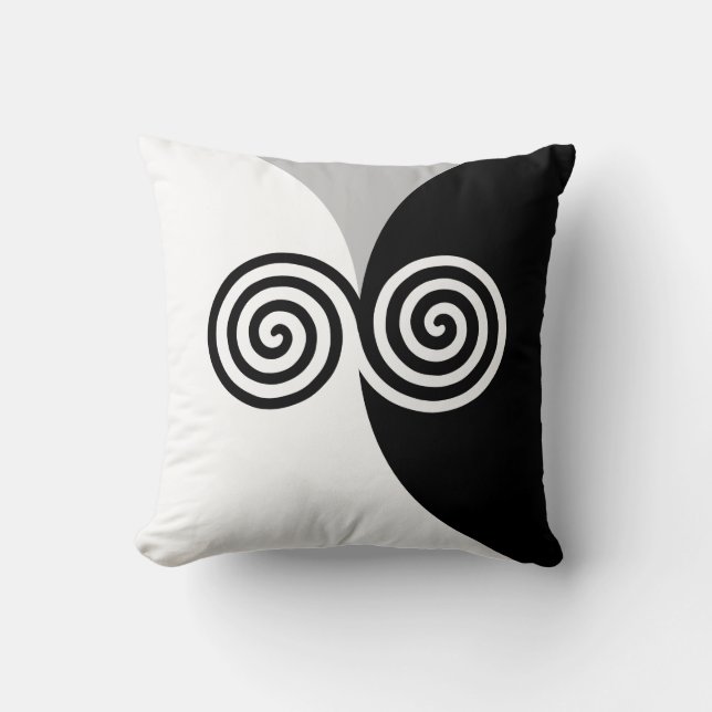 Coussin Cercles Spirales Abstraits sur Fond Gris Noir et B (Recto)