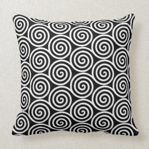 Coussin Cercles spiraux Abstraits élégants en noir et blan