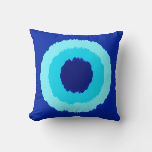Coussin Cercles tribaux modernes de batik - cobalt et aqua (Recto)