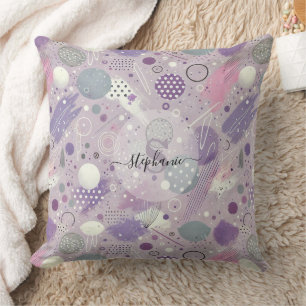 Coussin Cercles violets Abstraits avec accents de bandes d