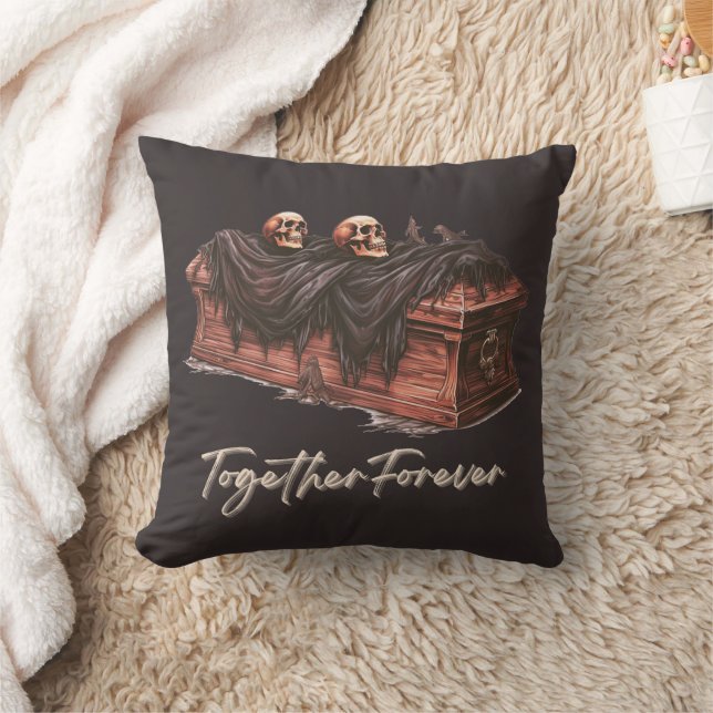 Coussin Cercueil et crânes noirs ensemble pour toujours Ha (Couverture)
