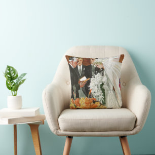 Coussin Cérémonie de mariage vintage avec mariée et marié